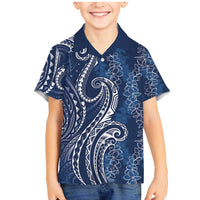Polynesia Plumeria Lei Family Matching Mermaid Dress and Hawaiian Shirt Navy Blue Curves Motif
