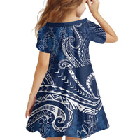 Polynesia Plumeria Lei Family Matching Off The Shoulder Long Sleeve Dress and Hawaiian Shirt Navy Blue Curves Motif