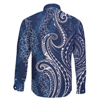 Polynesia Plumeria Lei Family Matching Short Sleeve Bodycon Dress and Hawaiian Shirt Navy Blue Curves Motif