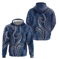 Polynesia Plumeria Lei Hoodie Navy Blue Curves Motif