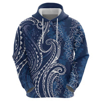 Polynesia Plumeria Lei Hoodie Navy Blue Curves Motif