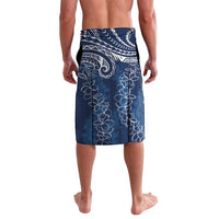 Polynesia Plumeria Lei Lavalava Navy Blue Curves Motif