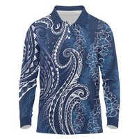Polynesia Plumeria Lei Long Sleeve Polo Shirt Navy Blue Curves Motif LT7 Navy Blue - Polynesian Pride