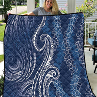 Polynesia Plumeria Lei Quilt Navy Blue Curves Motif