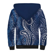 Polynesia Plumeria Lei Sherpa Hoodie Navy Blue Curves Motif