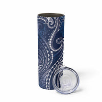 Polynesia Plumeria Lei Skinny Tumbler Navy Blue Curves Motif