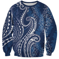 Polynesia Plumeria Lei Sweatshirt Navy Blue Curves Motif LT7 Unisex Navy Blue - Polynesian Pride