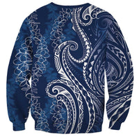 Polynesia Plumeria Lei Sweatshirt Navy Blue Curves Motif LT7 - Polynesian Pride