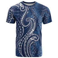 Polynesia Plumeria Lei T Shirt Navy Blue Curves Motif LT7 Navy Blue - Polynesian Pride