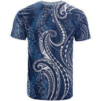 Polynesia Plumeria Lei T Shirt Navy Blue Curves Motif LT7 - Polynesian Pride