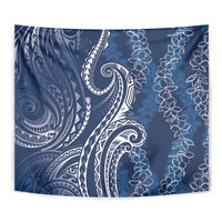 Polynesia Plumeria Lei Tapestry Navy Blue Curves Motif