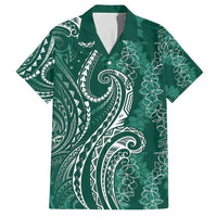 Polynesia Plumeria Lei Family Matching Short Sleeve Bodycon Dress and Hawaiian Shirt Sage Green Curves Motif