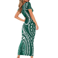 Polynesia Plumeria Lei Family Matching Short Sleeve Bodycon Dress and Hawaiian Shirt Sage Green Curves Motif