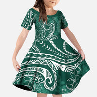 Polynesia Plumeria Lei Kid Short Sleeve Dress Sage Green Curves Motif