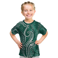 Polynesia Plumeria Lei Kid T Shirt Sage Green Curves Motif LT7 Dark Green - Polynesian Pride