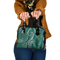 Polynesia Plumeria Lei Shoulder Handbag Sage Green Curves Motif