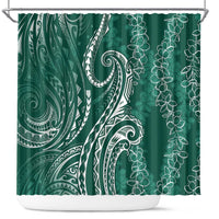 Polynesia Plumeria Lei Shower Curtain Sage Green Curves Motif