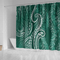 Polynesia Plumeria Lei Shower Curtain Sage Green Curves Motif