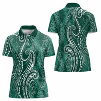 Polynesia Plumeria Lei Women Polo Shirt Sage Green Curves Motif