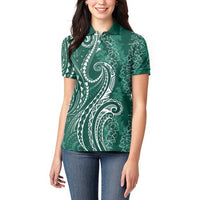 Polynesia Plumeria Lei Women Polo Shirt Sage Green Curves Motif