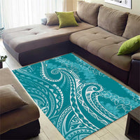 Polynesia Plumeria Lei Area Rug Teal Curves Motif