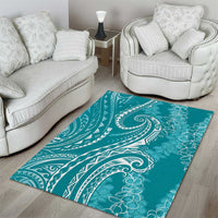 Polynesia Plumeria Lei Area Rug Teal Curves Motif