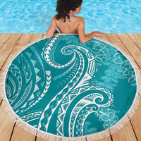 Polynesia Plumeria Lei Beach Blanket Teal Curves Motif
