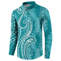 Polynesia Plumeria Lei Button Sweatshirt Teal Curves Motif