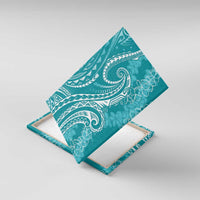 Polynesia Plumeria Lei Canvas Wall Art Teal Curves Motif