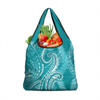 Polynesia Plumeria Lei Grocery Bag Teal Curves Motif