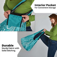Polynesia Plumeria Lei Grocery Bag Teal Curves Motif