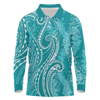 Polynesia Plumeria Lei Long Sleeve Polo Shirt Teal Curves Motif LT7 Teal - Polynesian Pride