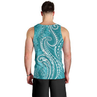 Polynesia Plumeria Lei Men Tank Top Teal Curves Motif