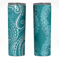 Polynesia Plumeria Lei Skinny Tumbler Teal Curves Motif