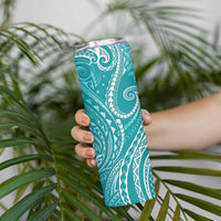 Polynesia Plumeria Lei Skinny Tumbler Teal Curves Motif