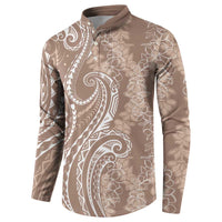 Polynesia Plumeria Lei Button Sweatshirt Beige Curves Motif