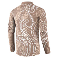Polynesia Plumeria Lei Button Sweatshirt Beige Curves Motif