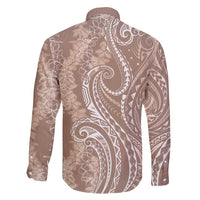 Polynesia Plumeria Lei Family Matching Long Sleeve Bodycon Dress and Hawaiian Shirt Beige Curves Motif