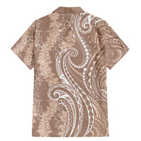 Polynesia Plumeria Lei Family Matching Mermaid Dress and Hawaiian Shirt Beige Curves Motif