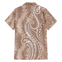Polynesia Plumeria Lei Family Matching Off The Shoulder Long Sleeve Dress and Hawaiian Shirt Beige Curves Motif