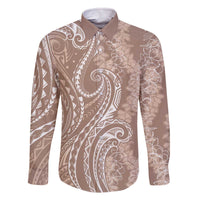 Polynesia Plumeria Lei Family Matching Off The Shoulder Long Sleeve Dress and Hawaiian Shirt Beige Curves Motif