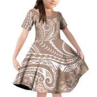 Polynesia Plumeria Lei Family Matching Off Shoulder Short Dress and Hawaiian Shirt Beige Curves Motif