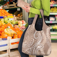 Polynesia Plumeria Lei Grocery Bag Beige Curves Motif