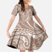 Polynesia Plumeria Lei Kid Short Sleeve Dress Beige Curves Motif