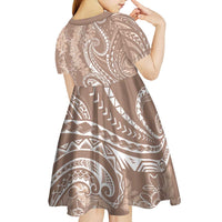 Polynesia Plumeria Lei Kid Short Sleeve Dress Beige Curves Motif