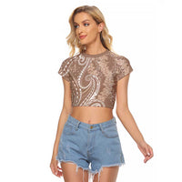 Polynesia Plumeria Lei Raglan Cropped T Shirt Beige Curves Motif LT7 Female Beige - Polynesian Pride