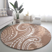 Polynesia Plumeria Lei Round Carpet Beige Curves Motif