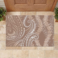Polynesia Plumeria Lei Rubber Doormat Beige Curves Motif