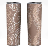 Polynesia Plumeria Lei Skinny Tumbler Beige Curves Motif