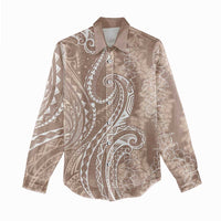 Polynesia Plumeria Lei Women Casual Shirt Beige Curves Motif